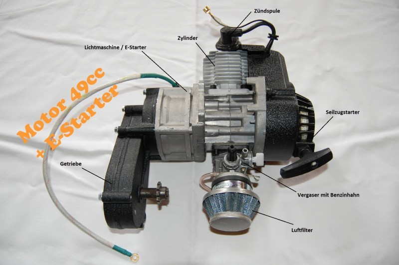 49ccm Motor mit E-Starter Kinderquad Motor 50cc komplett
